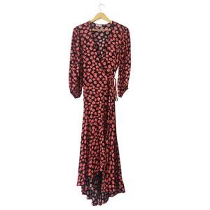 GANNI Floral Print Crepe Wrap Midi Dress  Size US 4